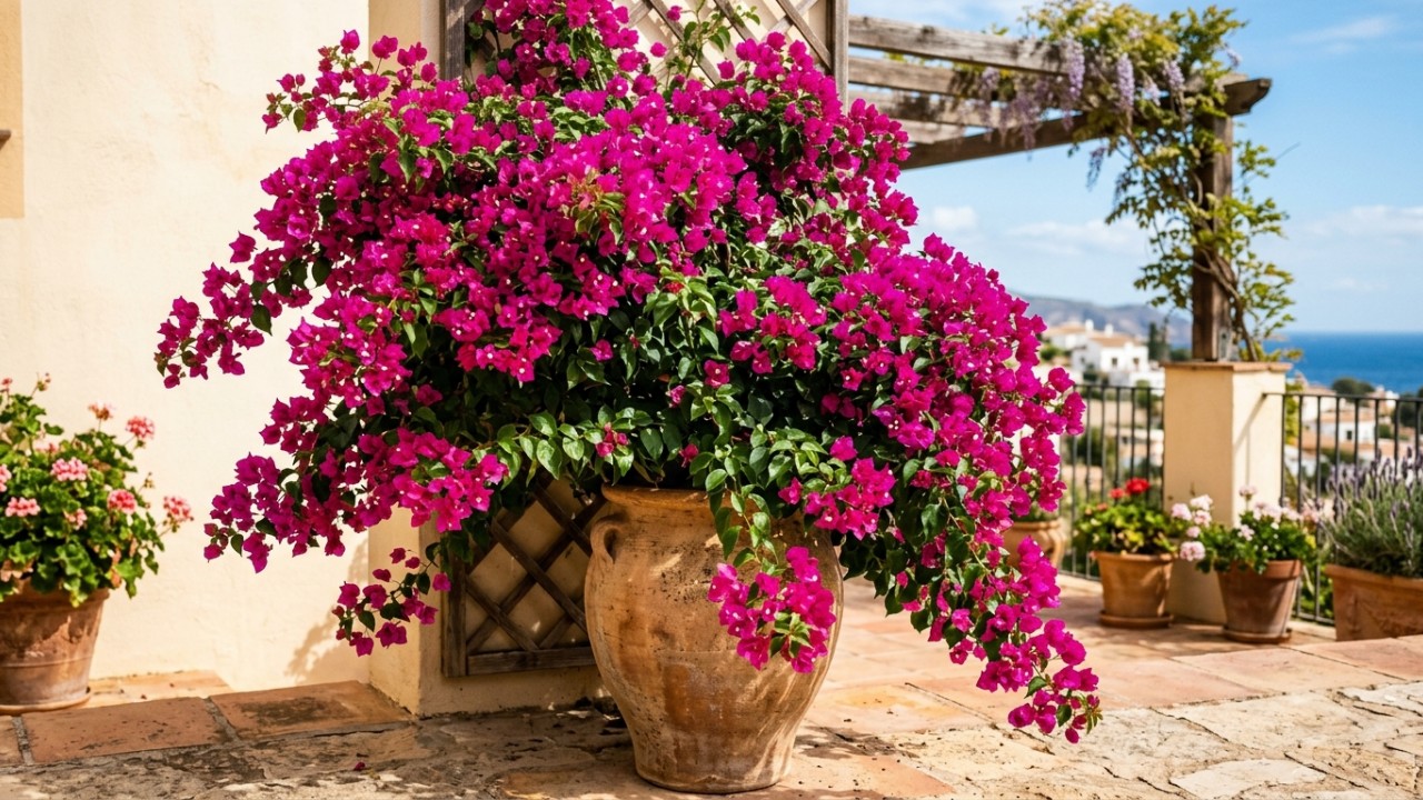 A planta brasileira mais resistente para cultivar no terraço: como cuidar e fazer florescer A adubação correta e a poda frequente são segredos para manter a bougainvillea sempre florida. – Imagem gerada por IA