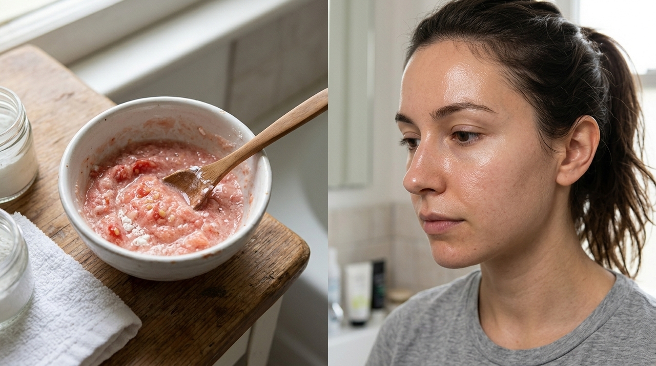 Mistura fácil de tomate com amido de milho promete diminuir poros e a oleosidade da pele O amido de milho ajuda a absorver parte da oleosidade presente na superfície da pele.