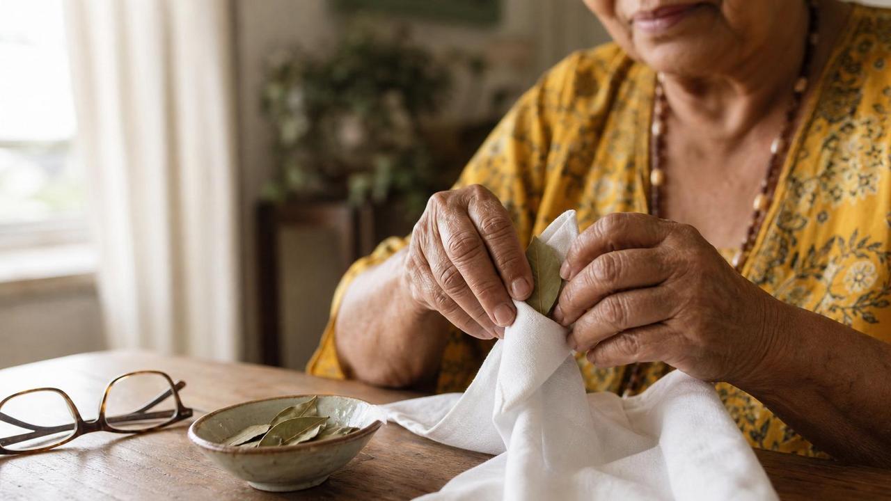 O amuleto em tecido reforça memória familiar e sensação de resguardo.