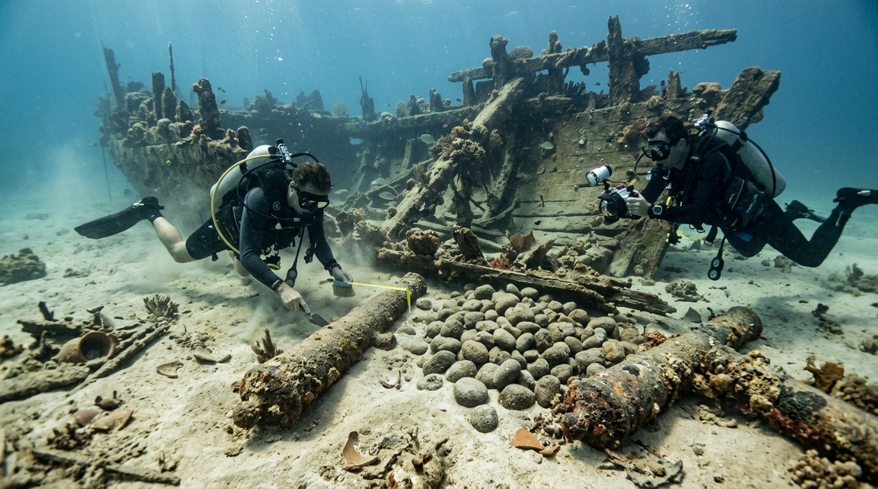 Arqueólogos marinhos fazem descoberta inédita e encontram navios de lendária colônia de piratas Uma equipe internacional identificou seis destroços de navios dentro e ao redor do porto de Nassau
