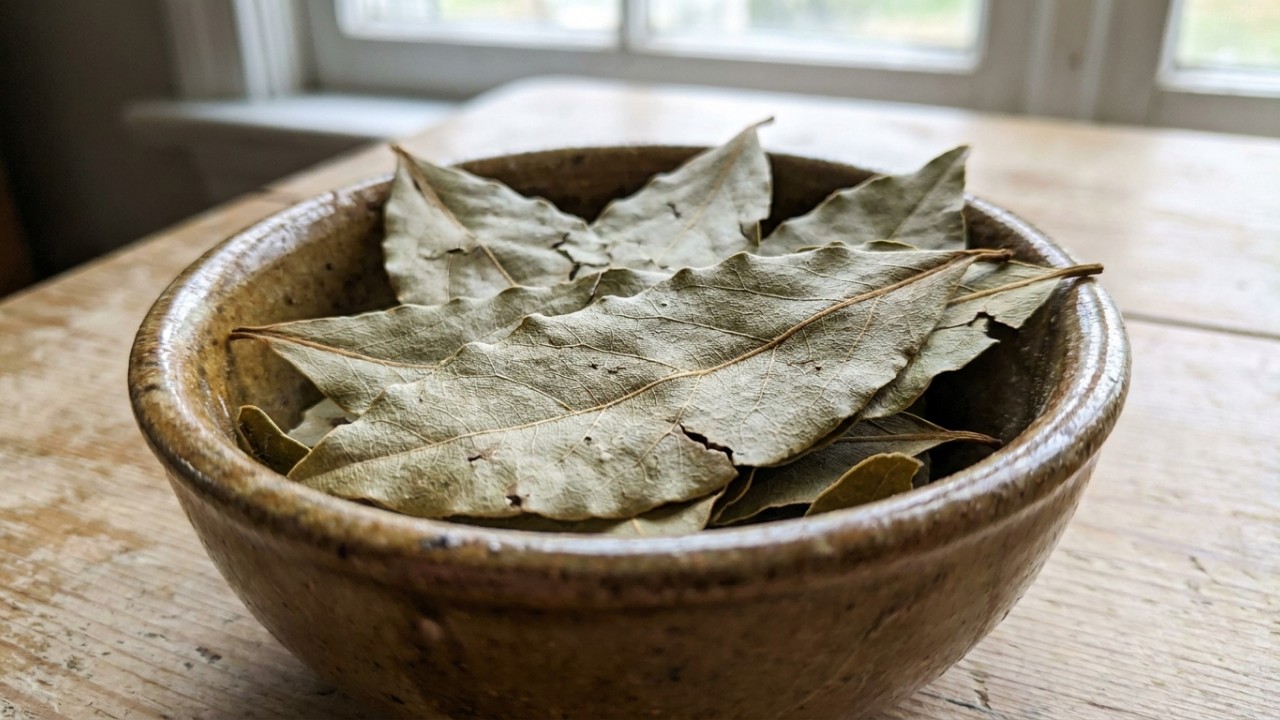 O uso de folhas de louro secas é uma solução natural para neutralizar odores de cigarro em ambientes internos. – Imagem gerada por IA