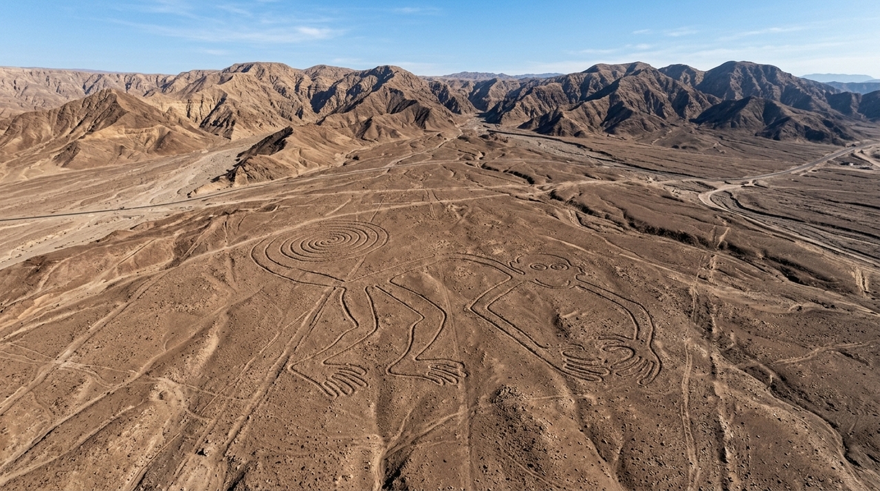 No nível do solo, os traços parecem apenas sulcos rasos espalhados pela paisagem árida.