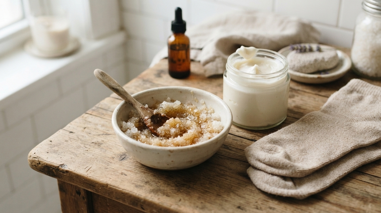 Pés ressecados e rachados? Veja como o “spazinho” de 10 minutos com sal grosso, mel e óleo de amêndoas pode deixar os calcanhares macios como os de um bebê As temperaturas mais baixas costumam reduzir a umidade do ar, favorecendo o ressecamento da pele.
