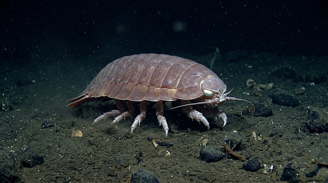 O isópode gigante pertence ao gênero Bathynomus e faz parte da mesma ordem dos tatuzinhos-de-jardim encontrados em ambientes terrestres.