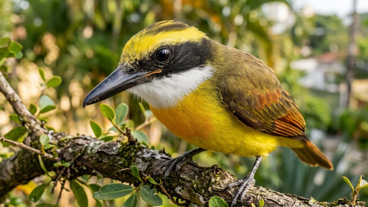 Se você ouvir bem-te-vis cantando na janela ou no parque durante a manhã, nós lhe contamos o que isso significa e por que é um bom sinal O canto do bem-te-vi nas cidades atua como uma ferramenta de comunicação e demarcação territorial. – Imagem gerada por IA