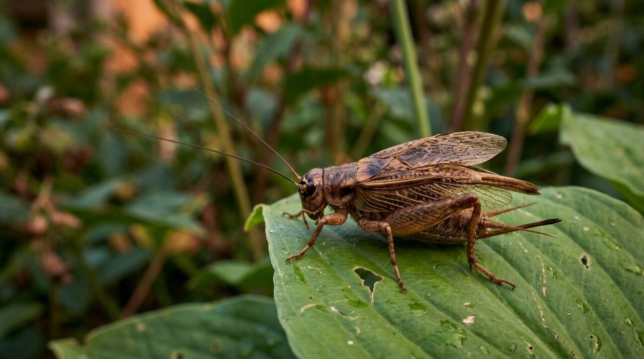 O som característico é produzido quando o macho esfrega uma asa dianteira contra a outra.