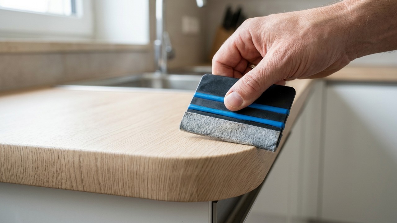 O mármore saiu de moda na bancada da cozinha: a nova tendência coreana para 2026 é mais barata, resistente a manchas e sem reforma Renove bancadas sem obras utilizando a tecnologia do moderno interior film coreano. – Imagem gerada por IA