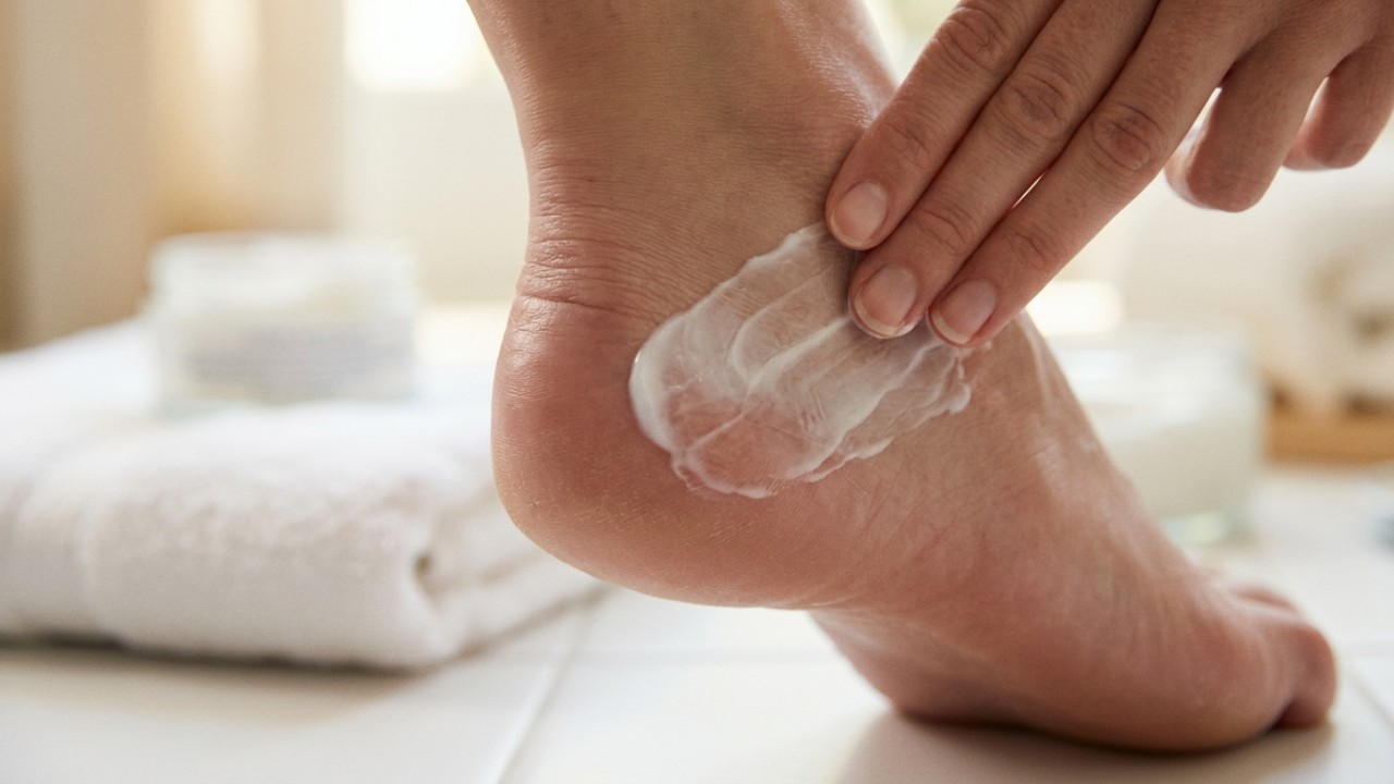 As rachaduras nos pés não desaparecem? Estas podem ser as verdadeiras causas A hidratação profunda e o uso de calçados adequados são essenciais para prevenir a evolução de rachaduras em feridas graves. – Imagem gerada por IA