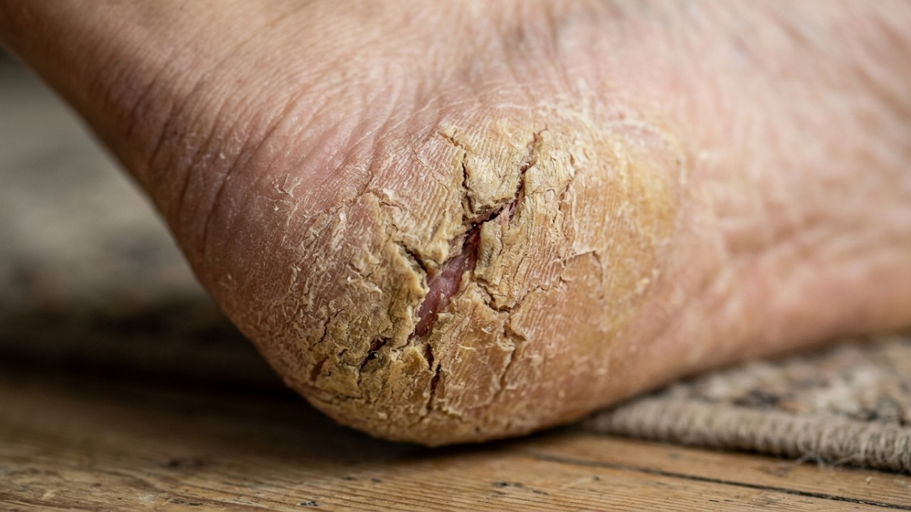 As rachaduras nos pés não desaparecem? Estas podem ser as verdadeiras causas O surgimento de fissuras persistentes nos calcanhares exige investigação médica para identificar causas sistêmicas ou dermatológicas. – Imagem gerada por IA