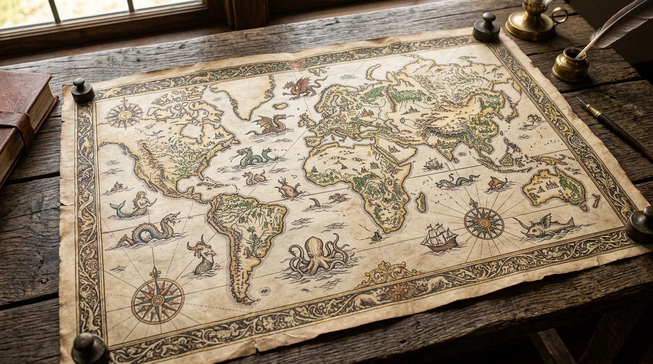 Por que os cartógrafos medievais desenhavam dragões e monstros em mapas? imagem 1783878373 kc0va2