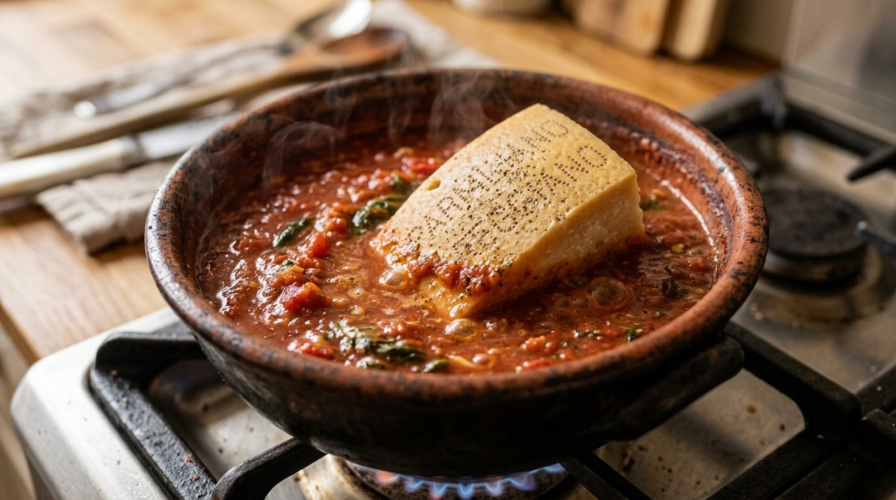 Os italianos concordam: “Para deixar o molho de tomate mais encorpado e saboroso, o segredo é adicionar uma casca de parmesão durante o cozimento” imagem 1784655668 ryrwwf