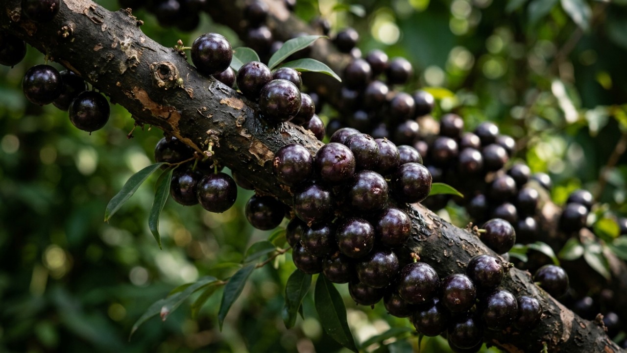 Use fitas metalizadas para proteger sua colheita de jabuticabas contra pássaros. – Imagem gerada por IA