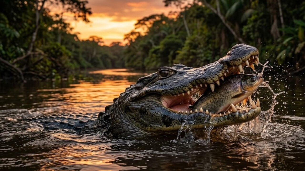 O jacaré-açu é o maior predador de água doce das Américas e exerce um papel essencial na Amazônia