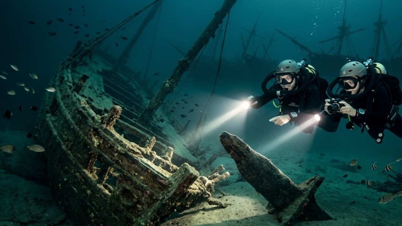 Arqueólogos marinhos fazem descoberta inédita e encontram navios de lendária colônia de piratas Mergulhadores encontrando restos de navio pirata