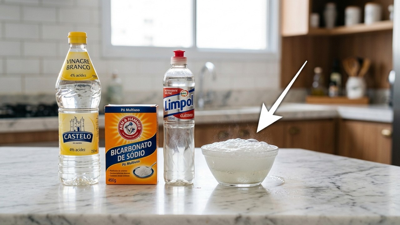 O vinagre de álcool atua como um desengordurante natural eficiente devido à sua acidez que quebra as moléculas de gordura nas superfícies. – Imagem gerada por IA