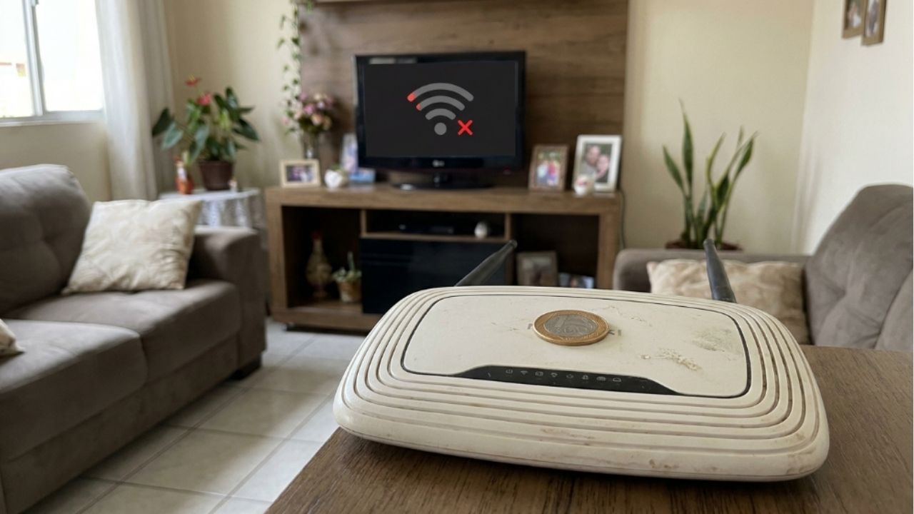 A moeda em cima do roteador Wi-Fi não melhora o sinal.