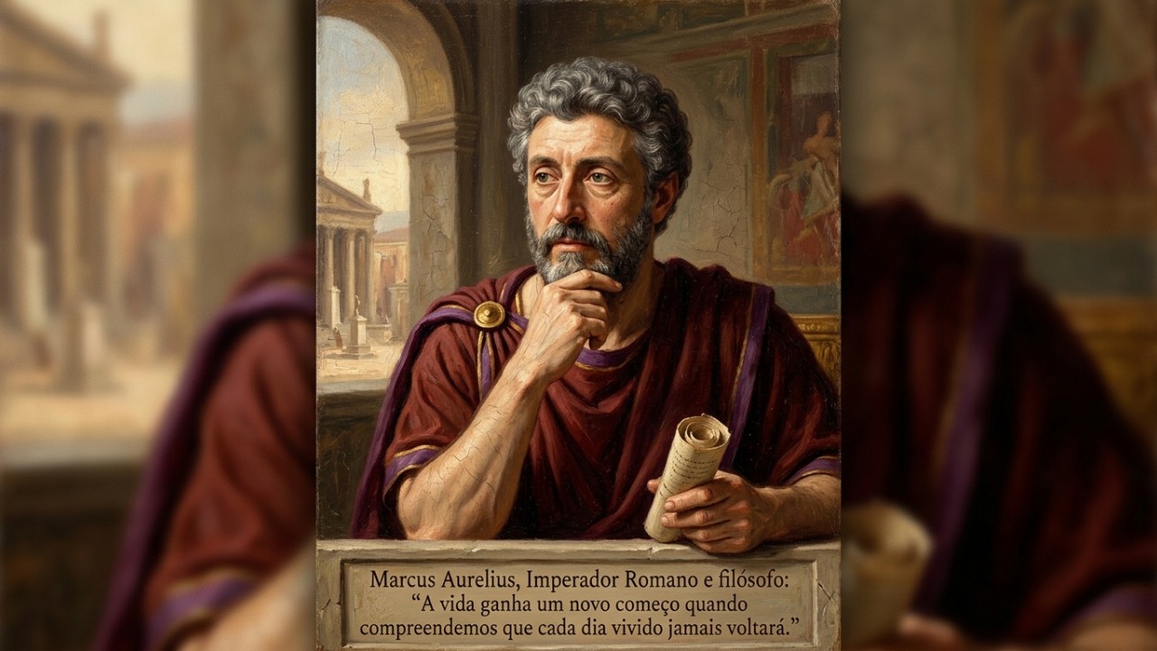 Marco Aurélio, imperador e filósofo romano: “A vida ganha um novo começo quando entendemos que cada dia vivido jamais retornará.” Concentrar a energia nas ações de hoje liberta a mente das amarras do passado e das incertezas. – Imagem gerada por IA