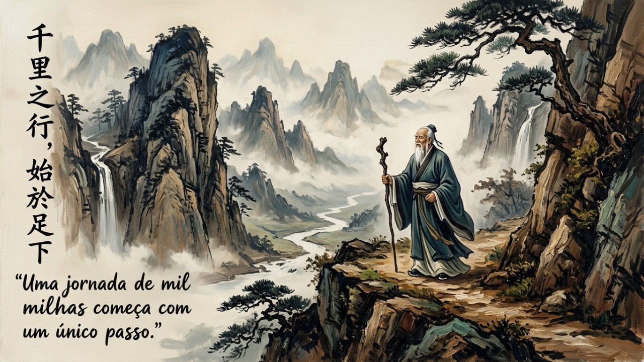 O que significa o antigo provérbio chinês “uma jornada de mil quilômetros começa com um único passo” As grandes realizações humanas se consolidam através de atitudes diárias constantes e pequenos gestos. – Imagem gerada por IA