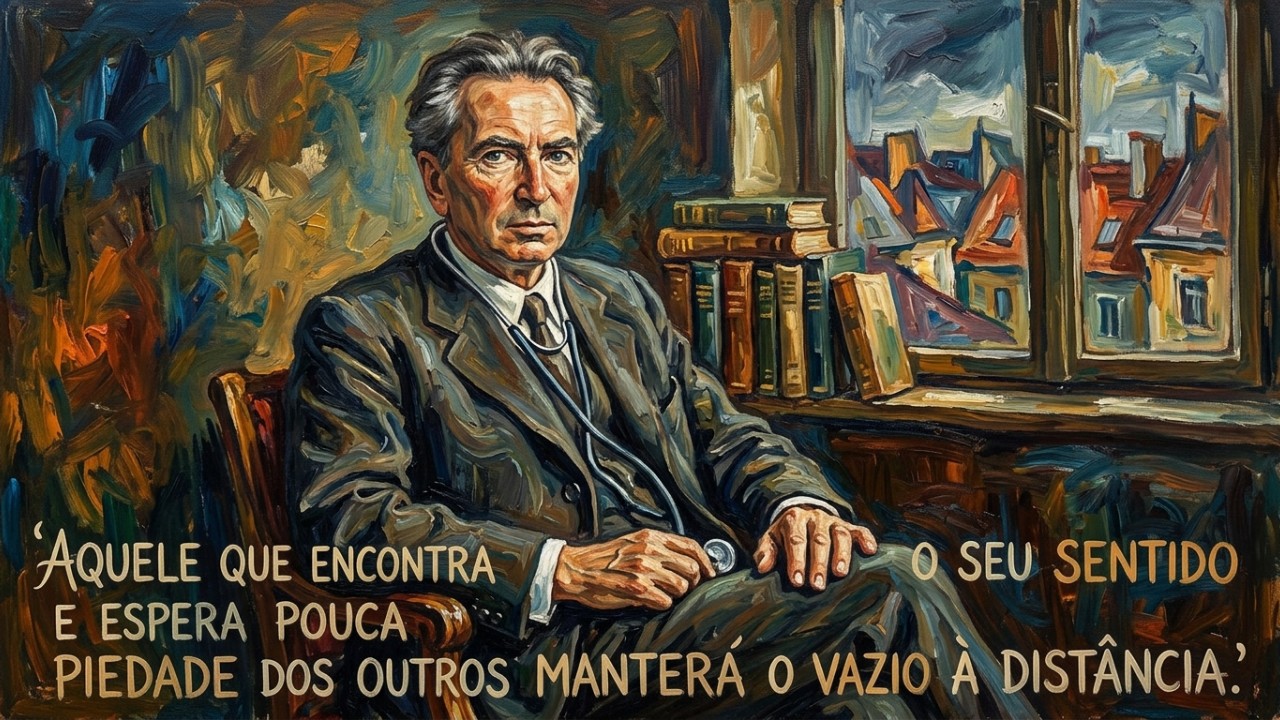 Viktor Frankl, neurologista austríaco: “Aquele que encontra seu sentido e espera pouco da compaixão dos outros manterá o vazio à distância.” Assumir a responsabilidade pelo próprio destino fortalece a mente e traz independência emocional. – Imagem gerada por IA