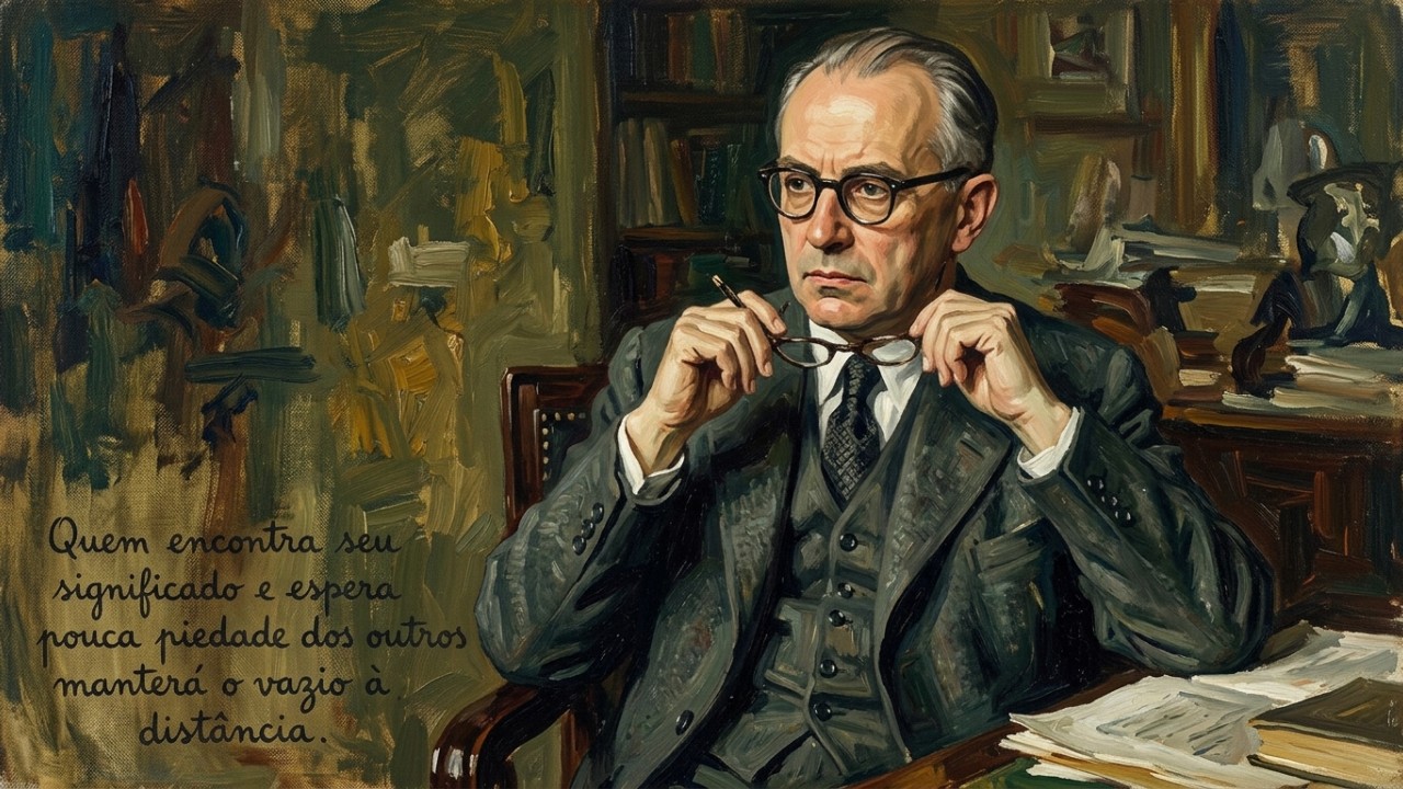 Viktor Frankl, neurologista austríaco: “Aquele que encontra seu sentido e espera pouco da compaixão dos outros manterá o vazio à distância.” A construção de um propósito pessoal é o caminho para superar o vazio existencial. – Imagem gerada por IA