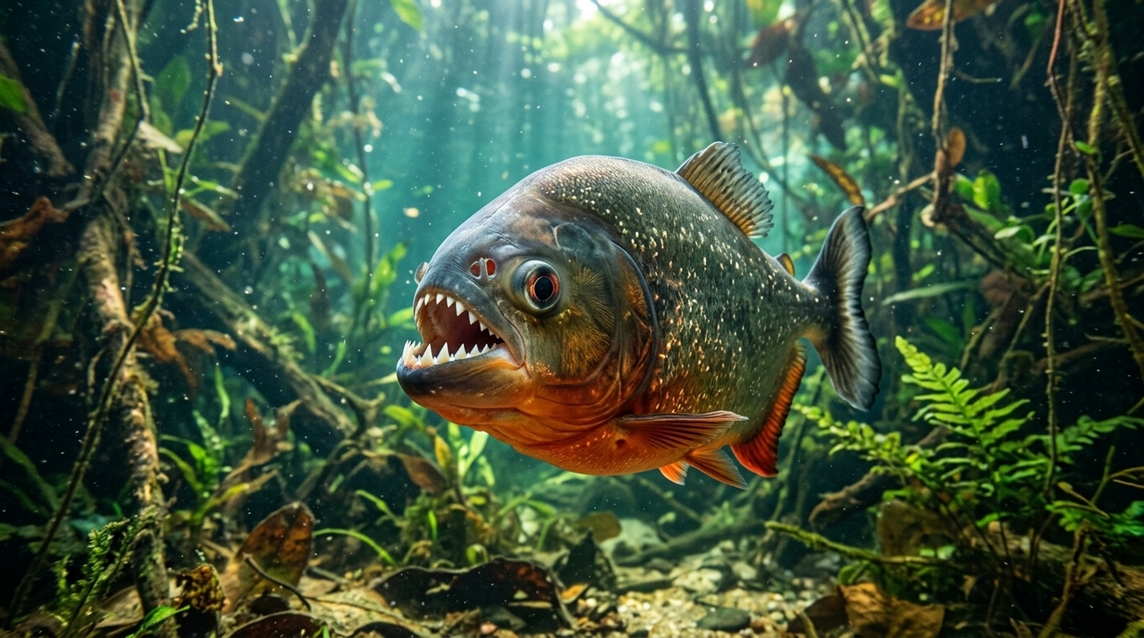O termo piranha vem do tupi antigo e é formado pela junção de palavras que remetem a “peixe” e “dente”, refletindo uma observação indígena sobre o comportamento do animal.