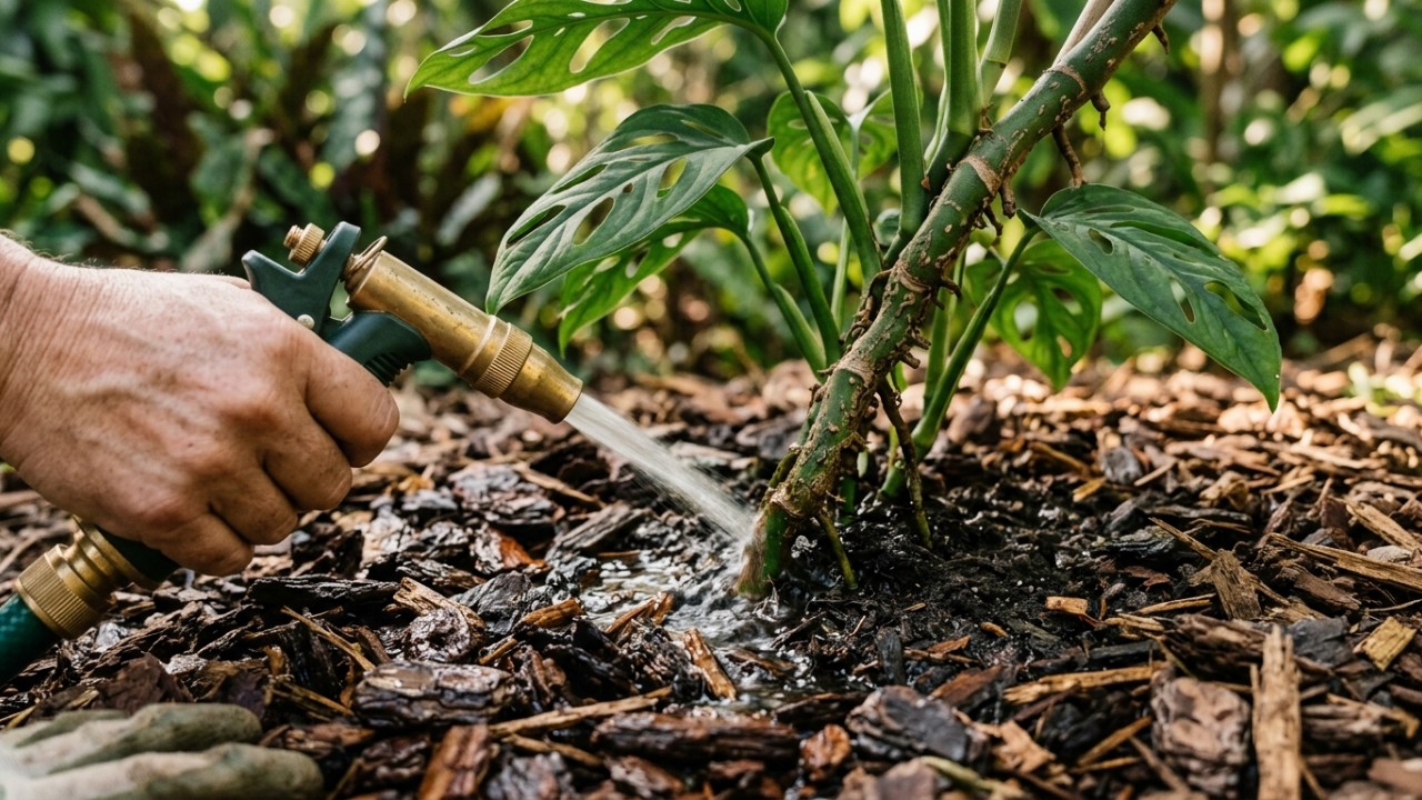 Como regar o jardim durante uma onda de calor e o que evitar para proteger suas plantas O monitoramento constante da umidade é fundamental para evitar sinais de estresse nas plantas durante ondas de calor. – Imagem gerada por IA