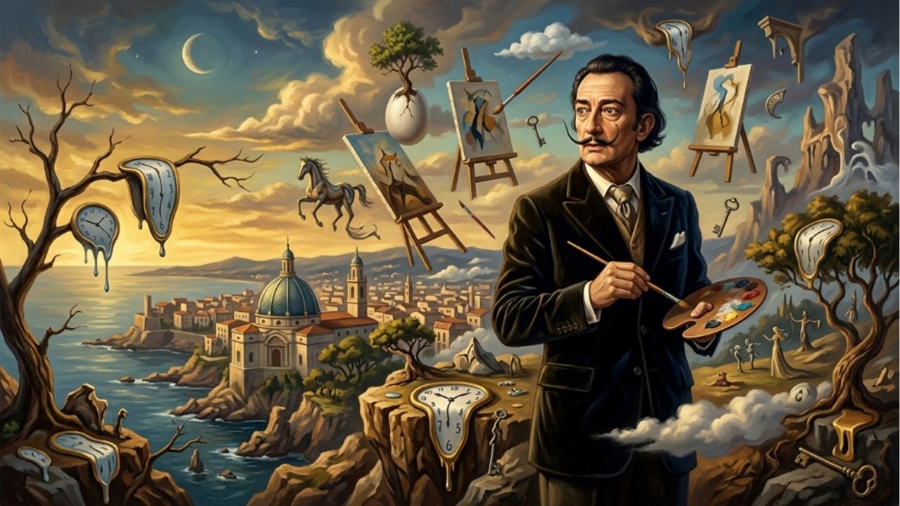 Salvador Dalí, artista surrealista espanhol: “Aos 6 anos eu queria ser cozinheiro, aos 7 queria ser Napoleão; agora só quero ser Salvador Dalí e nada mais.” A infância de Dalí revela uma busca por identidade.