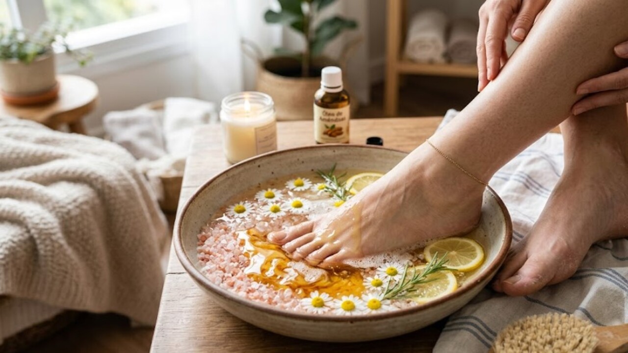 Pés ressecados e rachados? Veja como o “spazinho” de 10 minutos com sal grosso, mel e óleo de amêndoas pode deixar os calcanhares macios como os de um bebê O spa para os pés feito com ingredientes simples pode ajudar a suavizar o ressecamento típico do frio