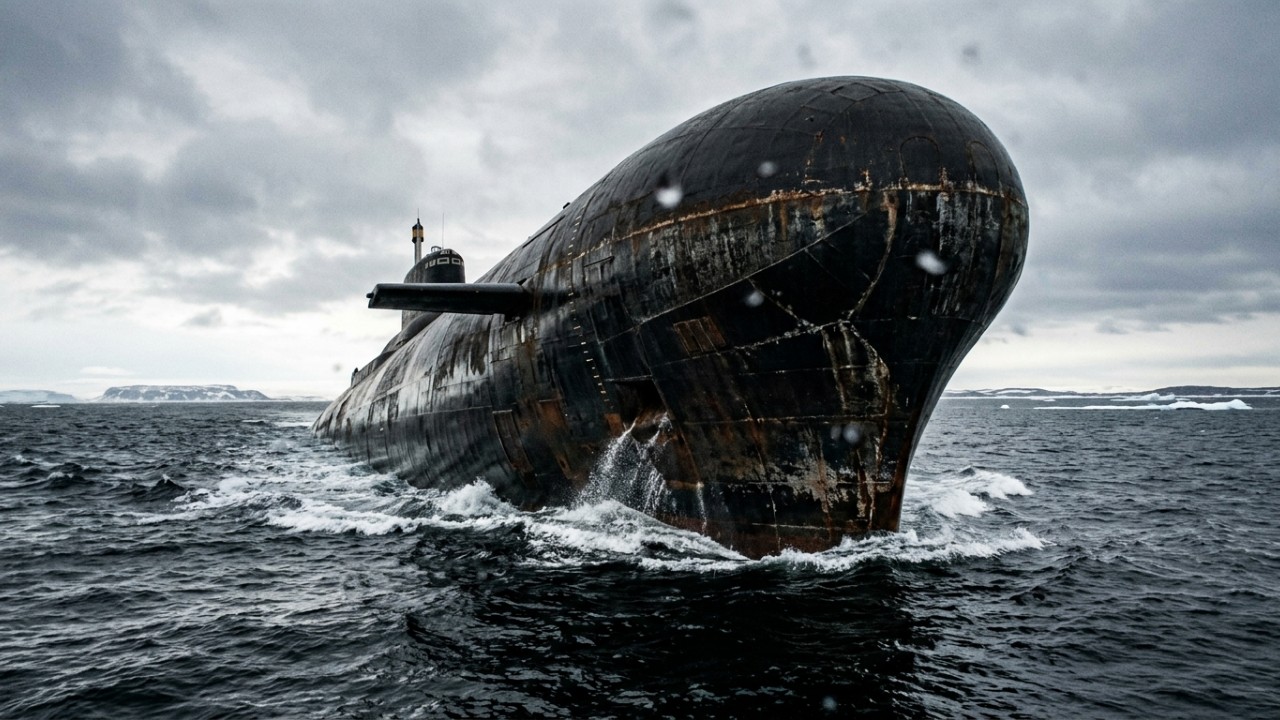 O submarino Typhoon representou o ápice da engenharia naval soviética com seu design colossal e poderio nuclear durante a Guerra Fria. – Imagem gerada por IA