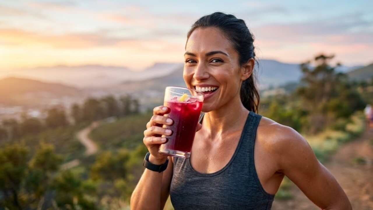 Suco de beterraba com limão pode transformar seu treino e ainda melhorar a aparência da pele; veja como preparar Mulher tomando suco de beterraba com limão após o treino