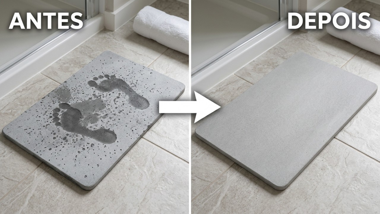 A tecnologia de absorção rápida do tapete mineral oferece mais segurança e praticidade ao sair do banho. – Imagem gerada por IA